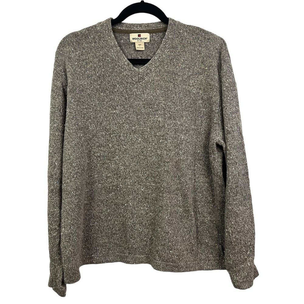 Woolrich Mens Knit Sweater Wool Blend Stretch V Neck Pullover Green Size L*